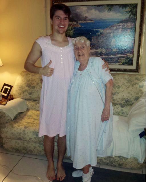 I wore a hospital gown since my grandmother felt embarrassed wearing it.